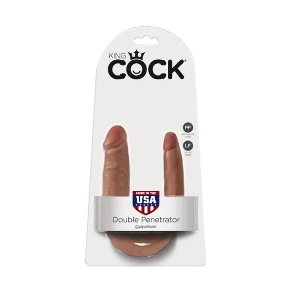 King Cock U-shaped Small Double Trouble – Flesh Small Double Penetrator Dong