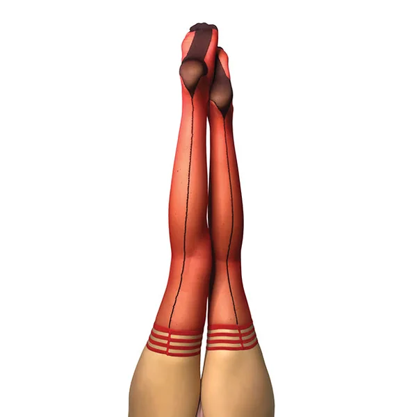 Kix'ies Monica Sheer Cuban Heel W-back Seam Thigh Highs Red A