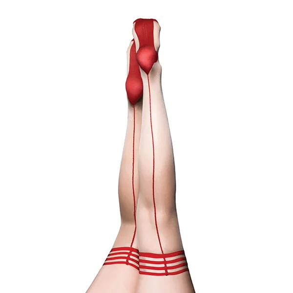 Kix'ies Whitney Sheer Cuban Heel Thigh Highs Nude-red B