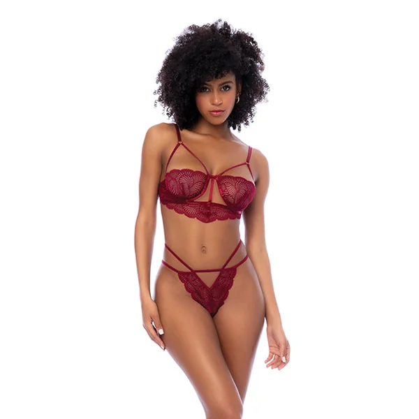 Lace Underwire Top w/Thong 2 pc Set - Rosewood S/M