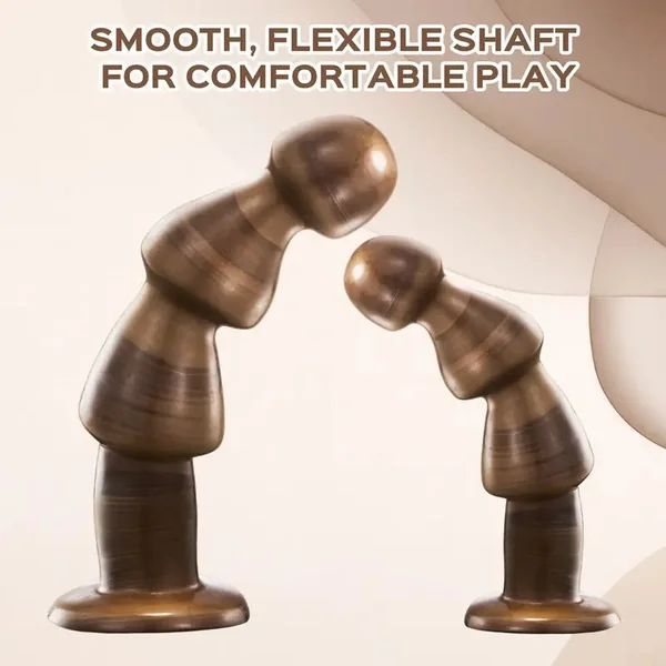 Large Wood-Textured Anal Dilator With Suction Cup Base Bead Design