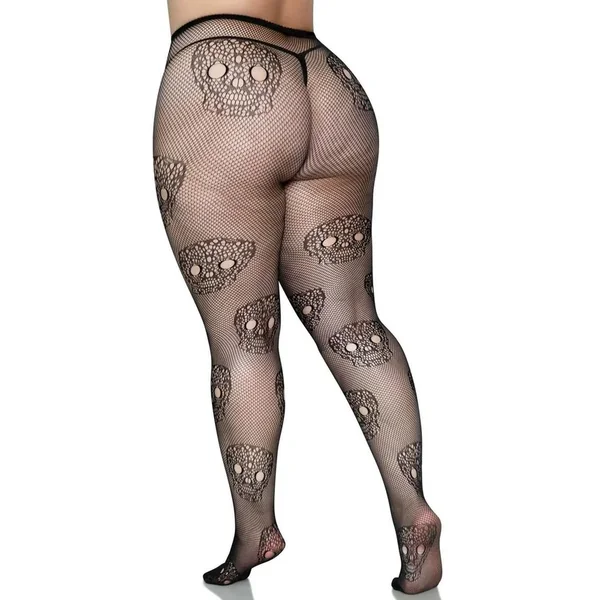 Leg Avenue Lace Skull Fishnet Tights – 1X/2X – Black