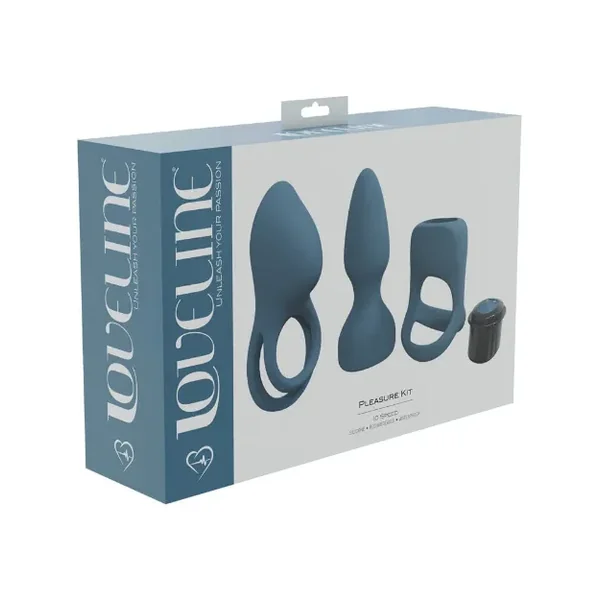 LOVELINE – Pleasure Kit + 3 Interchangeable Sleeves & Vibrating Bullet – Blue/Grey