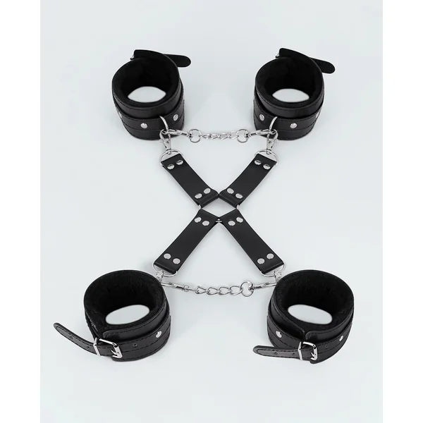 Lust PU Leather All 4's Fuzzy Cuff Set - Black