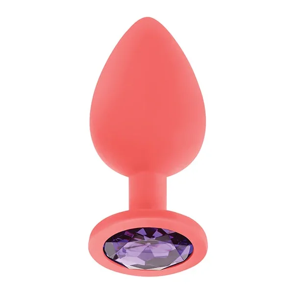 Luv Inc. Jeweled Silicone Butt Plug w/Three Stones – Large Coral