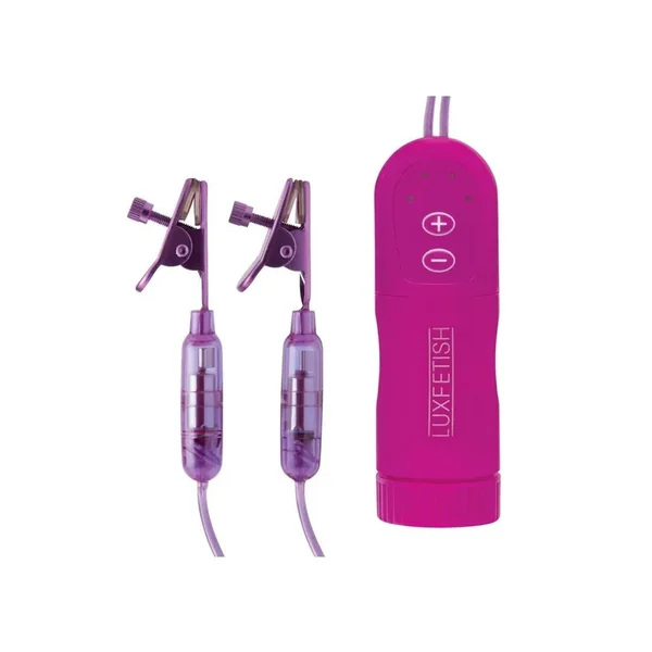 Lux Fetish Vibrating Nipple Clips Remote Control – Purple