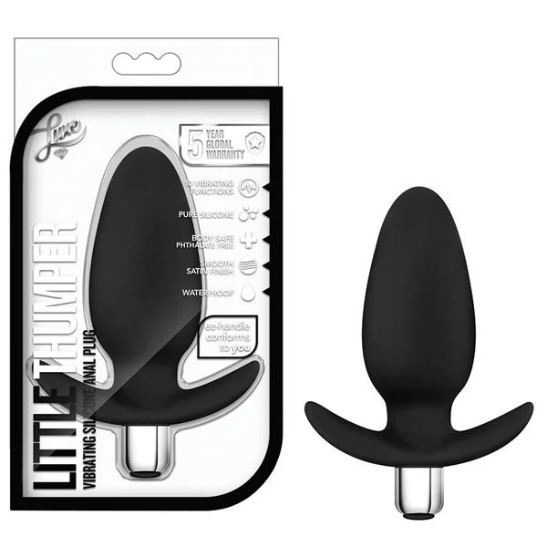 Luxe Little Thumper Black 4.5-Inch Vibrating Anal Plug With Handle