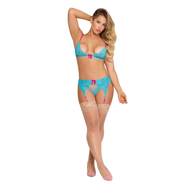 Magic Silk – 3pc Set Lace Cut Out Panty Bra Garter