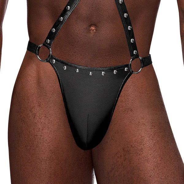 Male Power Fetish Warrior Wet Look Studded Thong X-Harness