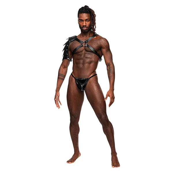 Male Power Leather Aquarius Chest Harness With Half Sleeve