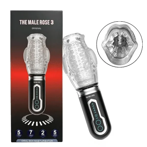 Male Rose 3 Thrusting, Rotating, and Vibrating Rechargeable Oral Sex Blow Job Masturbator