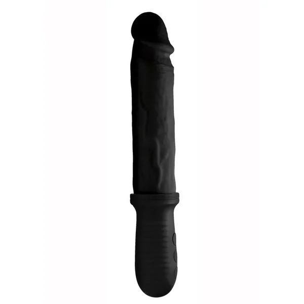 Master Series 8x Auto Pounder Rechargeable Silicone Vibrating and Thrusting Dildo with Handle 10in – Black