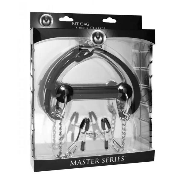 MASTER SERIES EQUINE SILICONE BIT GAG W/NIPPLE CLAMPS