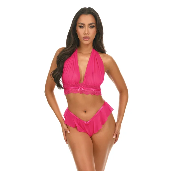 Maylah Mesh & Lace Halter 2 pc Set - Pink L/XL