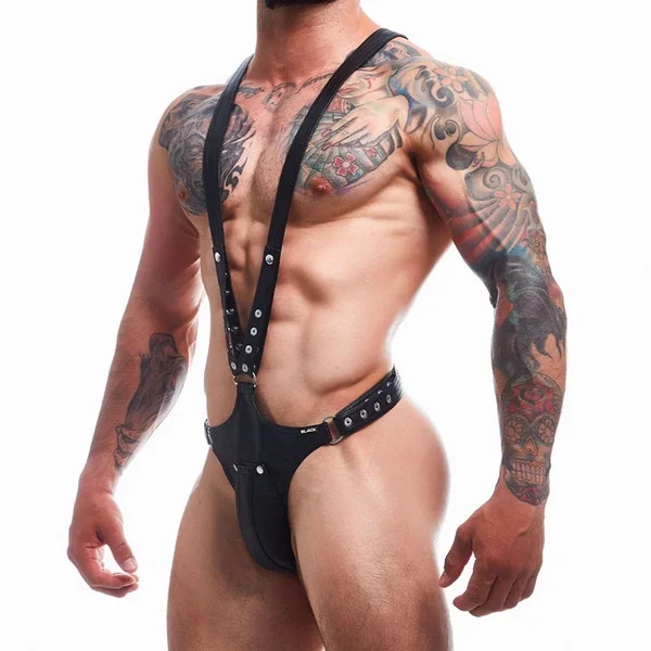 Men’s Sexy Jockstrap Harness Bodysuit – Adjustable Size with Removable Codpiece & Big Bulge