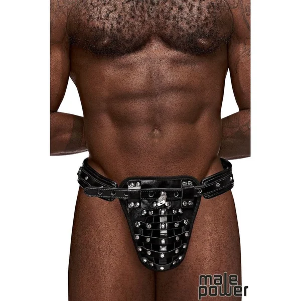 Men's underwear - Male Power - TAURUS PU Leather Padlock Thong - 542-266
