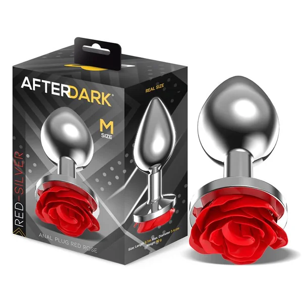 Metal Anal Plug with Red Rose Base – Size M
