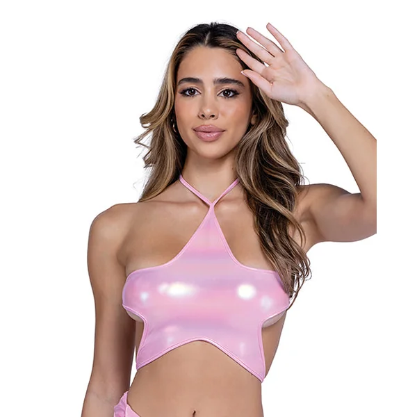 Metallic Iridescent Star Tie Top - Pink LG
