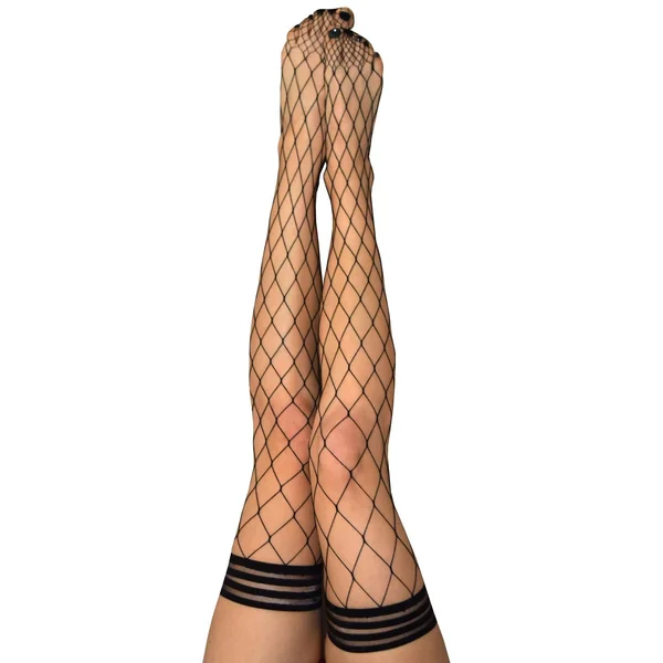 Michelle - Fishnet Thigh High - Size B - Black