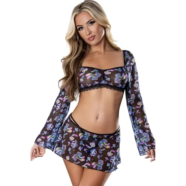 Mushroom Crop Top Skirt and G-String Set