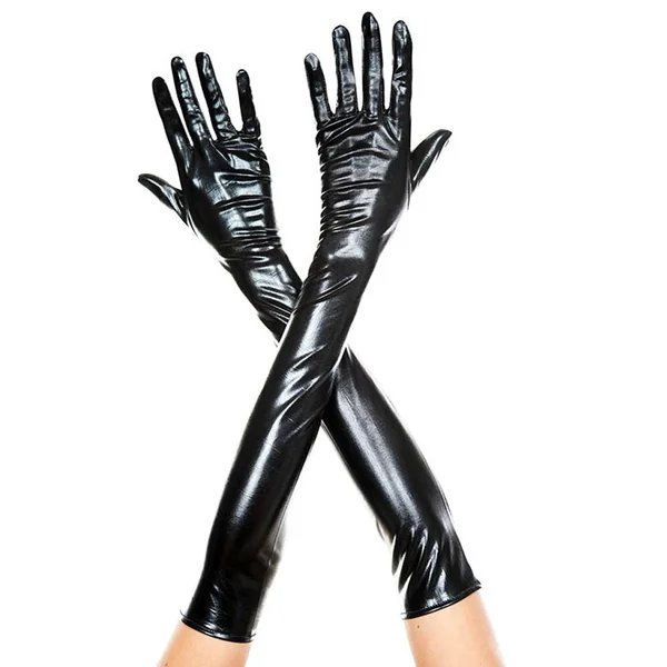 Music Legs Extra-Long Metallic Wet Look Gloves