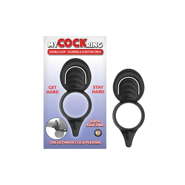 My Cock Ring Double Loop Cock Ring & Scrotum Cinch, Black