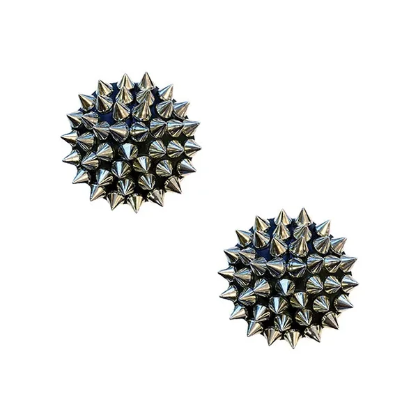 Neva Nude Burlesque Bowser Spike Pleather Reusable Silicone Pasties – Silver/Black O/S