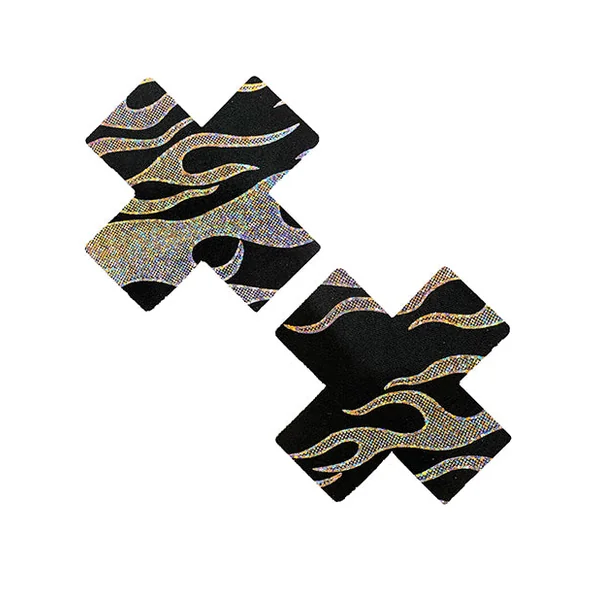 Neva Nude Robo Meltdown Holographic X Factor Pasties - Black/Silver O/S