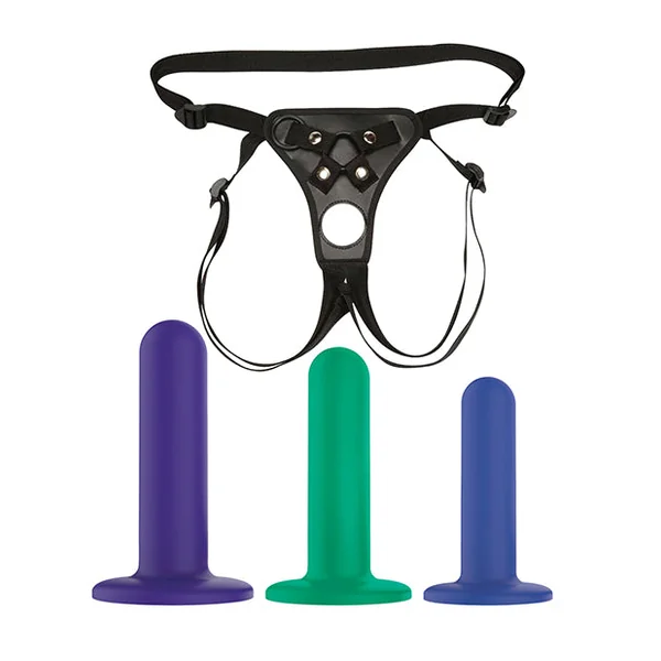 Nobu Tai Silicone Dildo Set w/Adjustable Strap On - 3 Piece Kit Assorted Colors