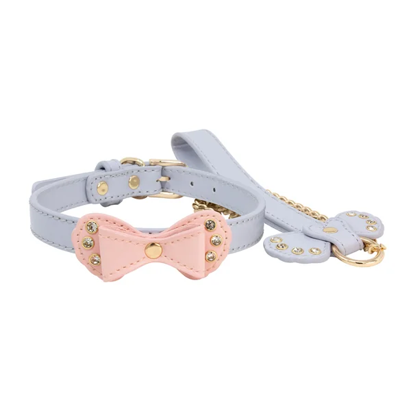 Nobü Fetish – CL10 – Bow Collar & Leash – Pink & Blue