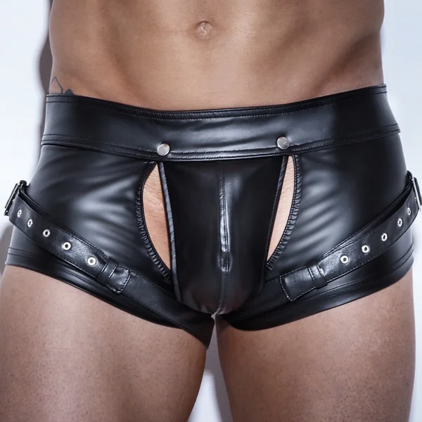 Noir Handmade Powerwetlook Cutout Thigh Buckle Shorts