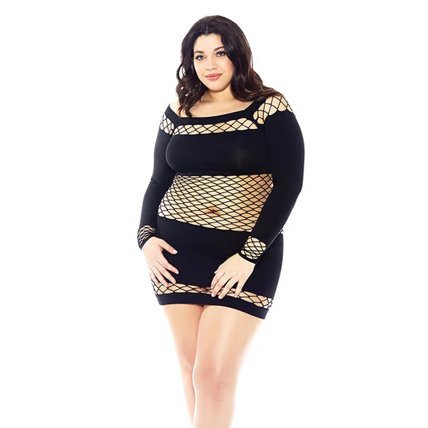 Nothing To Hide Nylon & Diamond Net Chemise Black