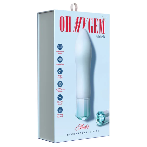 Oh My Gem Ardor 5.5 Inch Warming G-Spot Vibrator in Aquamarine - Made with Smooth UltraSilk Puria Silicone