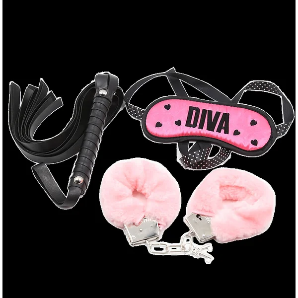 OHMAMA FETISH - BONDAGE SET OF HANDCUFFS, WHIP AND MASK