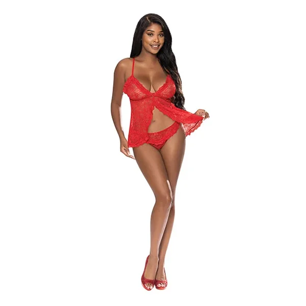 Ooh La Lace Babydoll & Split Crotch Panty Red L/XL