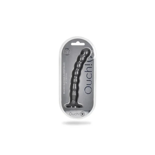 Ouch! Beaded Silicone 8 in. G-Spot Dildo, 8.03 Inch Insertable, 1.22 Inch Max Width, Gunmetal