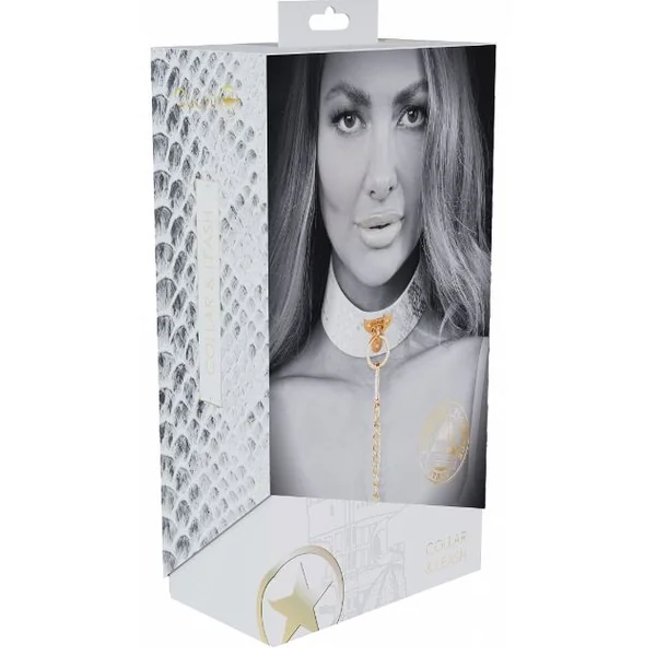 OUCH! FLORENCE COLLECTION COLLAR WITH LEASH – WHITE