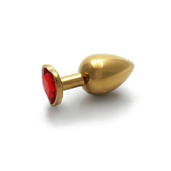 Ouch! Heart Gem Butt Plug, Medium, 2.8 Inch Insertable, 1.34 Inch Max Width, Gold/Ruby Red