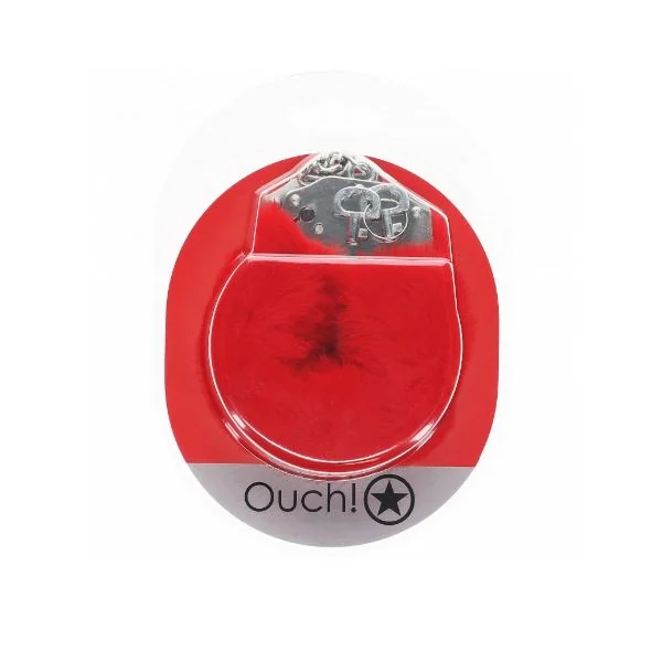 OUCH! HEAVY DUTY FLUFFY HANDCUFFS – RED