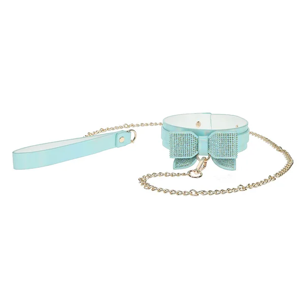 Ouch! Paris Crystal Bow & Holographic Faux Leather Collar & Leash
