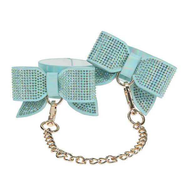 Ouch! Paris Crystal Bow & Holographic Faux Leather Wrist Cuffs