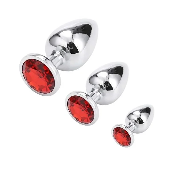 Ouch! Round Gem Metal Butt Plug Large Silver Ruby Red