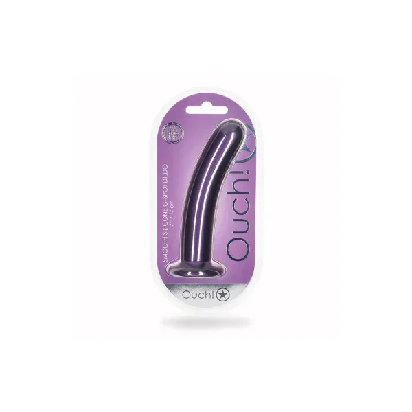 Ouch! Smooth Silicone 7 in. G-Spot Dildo, 6.73 Inch Insertable, 1.34 Inch Max Width, Metallic Purple
