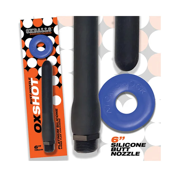 Oxballs Oxshot Silicone Butt Nozzle W/flex Cockring - Black/blue