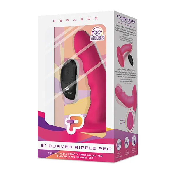 Pegasus 6" Rechargeable Ripple Peg W-adjustable Harness & Remote - Pink