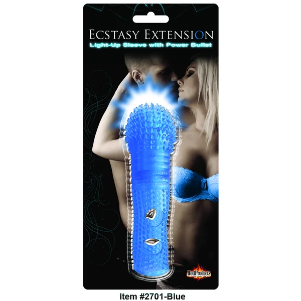 PENIS EXTENSION SLEEVE W/POWER BULLET BLUE