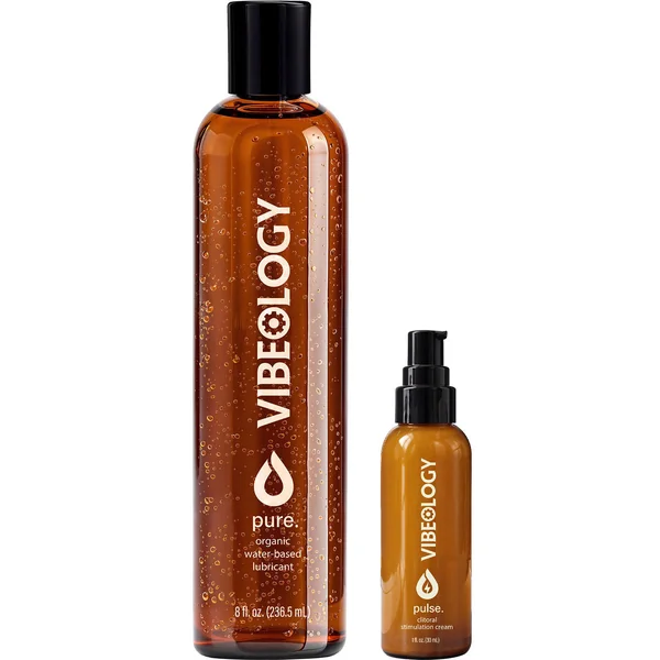 Perfect Pairings - 8 oz Pure Gel Organic Lubricant & 1 oz Pulse Clitoral Stimulation Cream By Vibeology