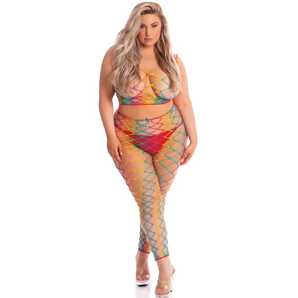 Pink Lipstick - Roy G. Biv 2 Pc Bodystocking - Bodystocking - 1x-3x - Rainbow