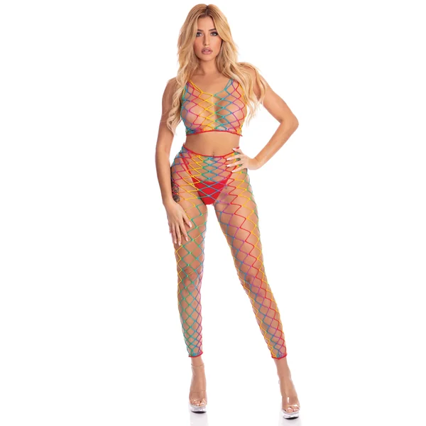 Pink Lipstick - Roy G. Biv 2 Pc Bodystocking - One Bodystocking - One Size - Rainbow