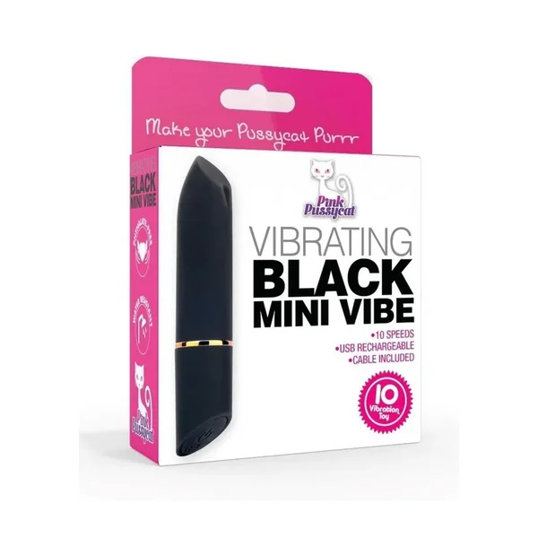 Pink Pussycat Mini Vibe Rechargeable Silicone Bullet – Black